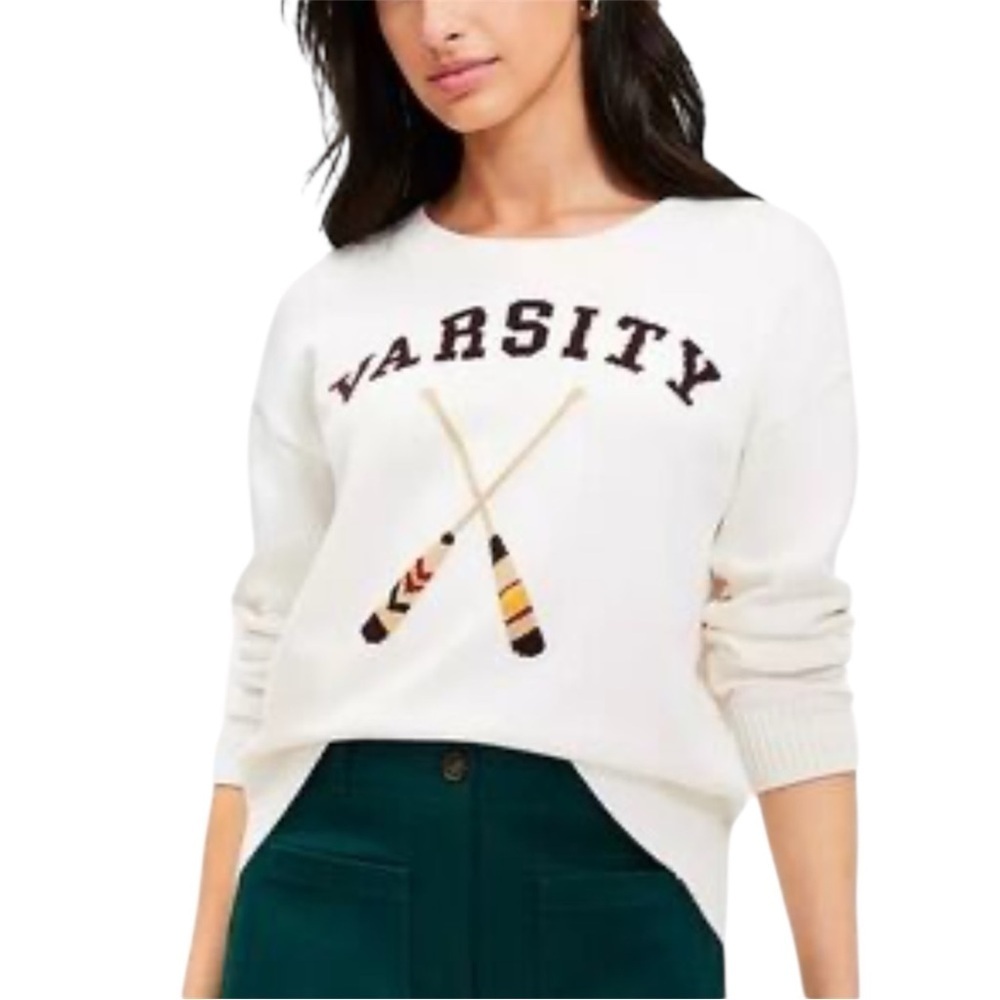 NWT LOFT Crew Neck Rowing Varsity Cotton Sweater Women’s Size L